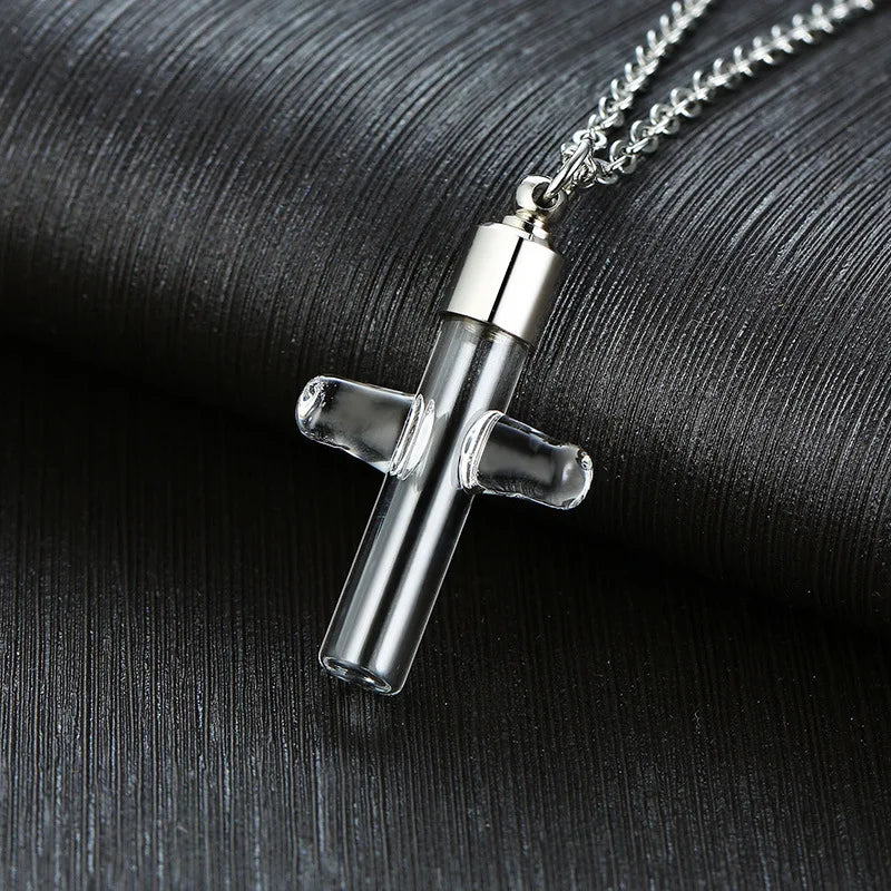 Glass Cross Cremation Necklace