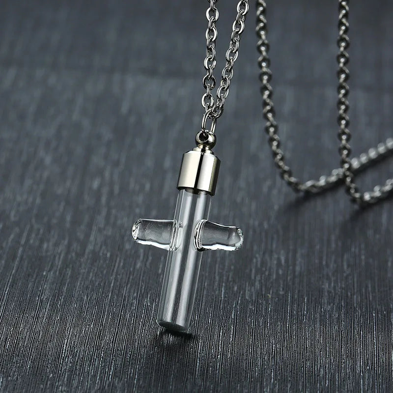 Glass Cross Cremation Necklace