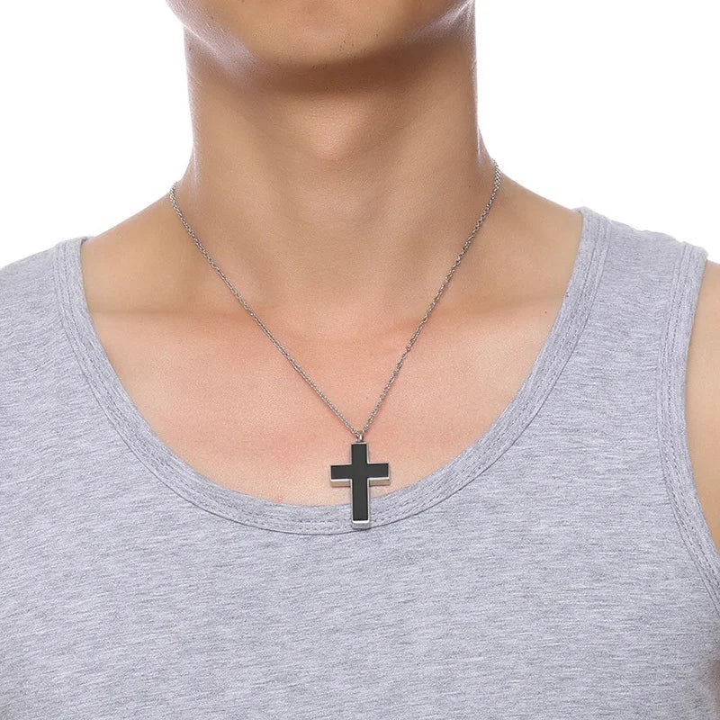Black Cross Cremation Necklace