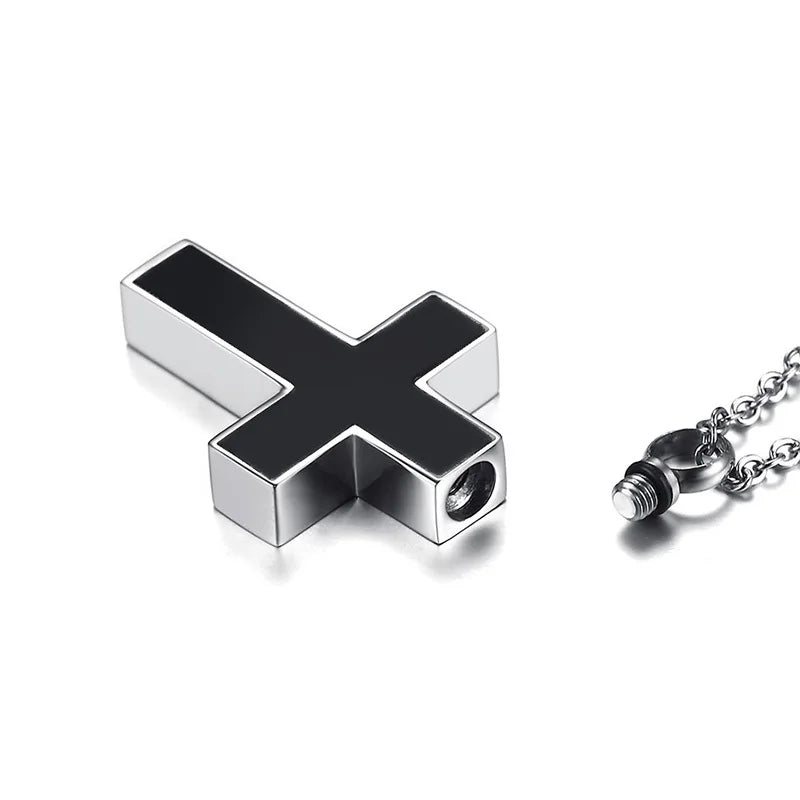 Black Cross Cremation Necklace