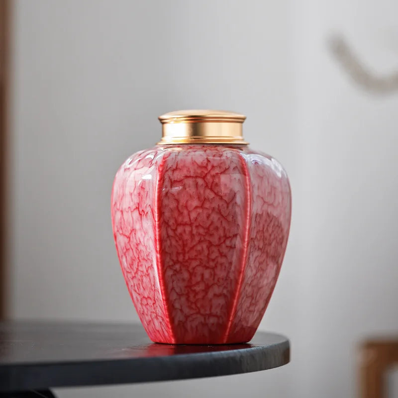 Large Red Ceramic Ashes Urn