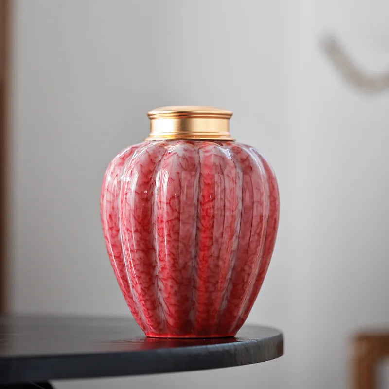 Large Red Ceramic Ashes Urn