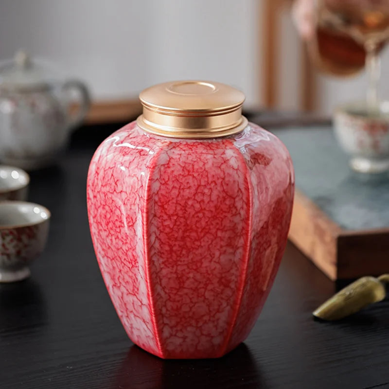 Large Red Ceramic Ashes Urn