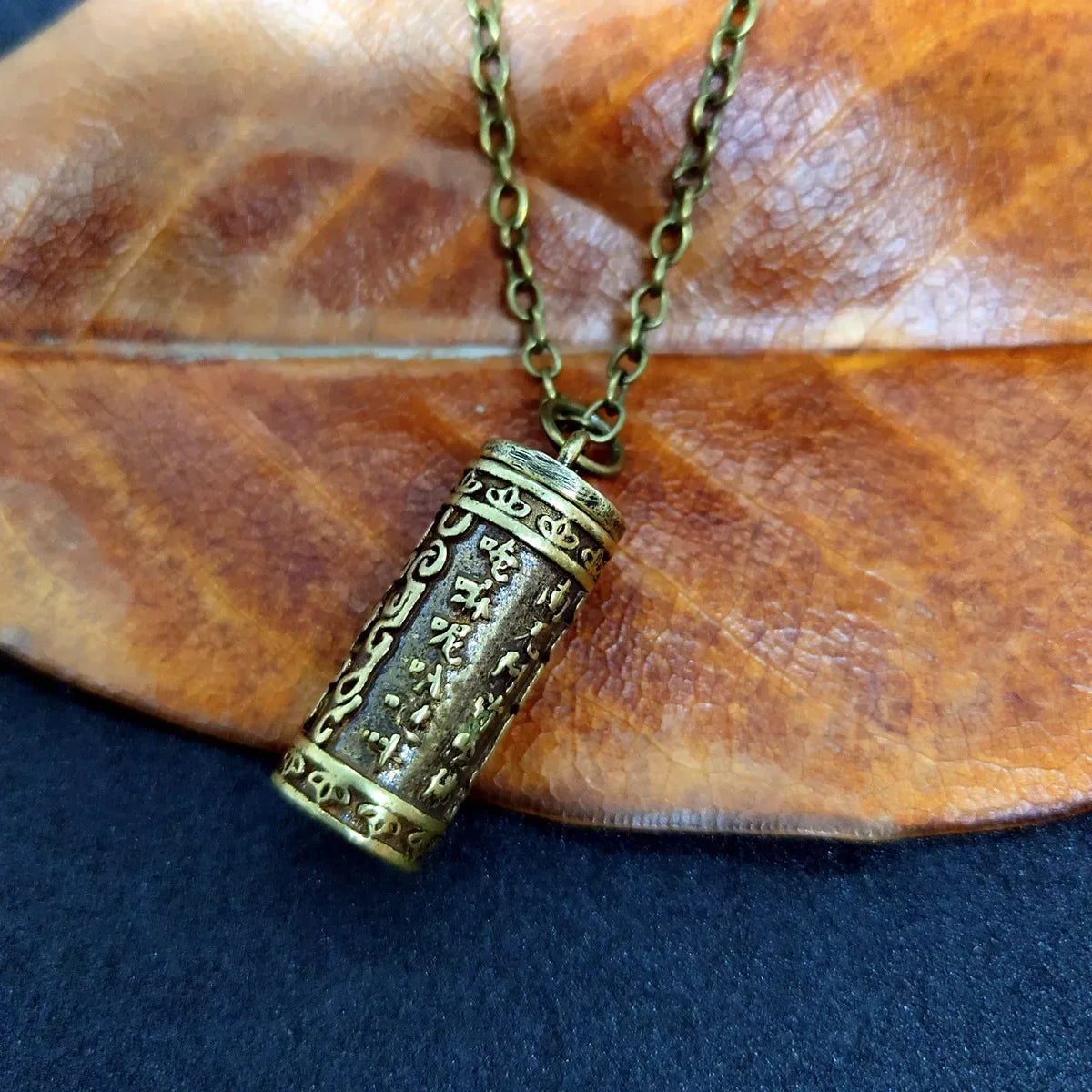 Retro Brass Sanskrit Mantra Cremation Necklace