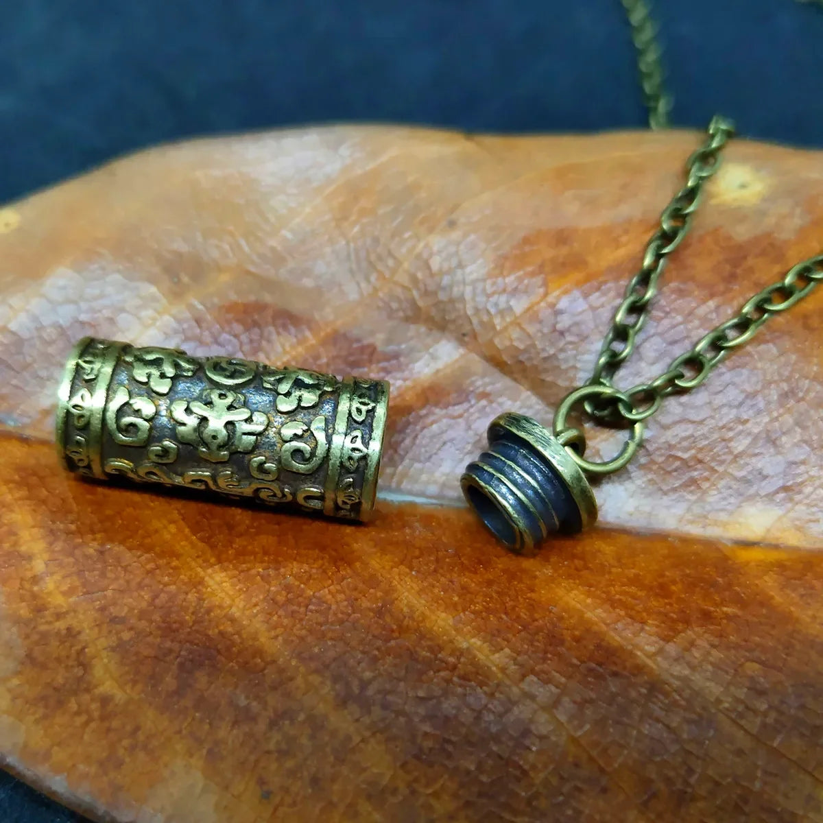 Retro Brass Sanskrit Mantra Cremation Necklace