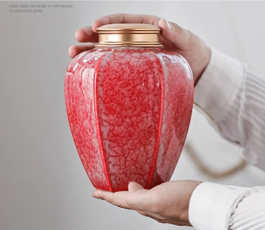 Large Red Ceramic Ashes Urn