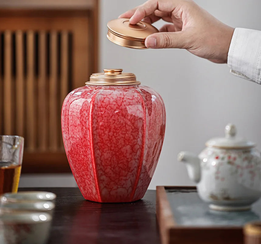 Large Red Ceramic Ashes Urn