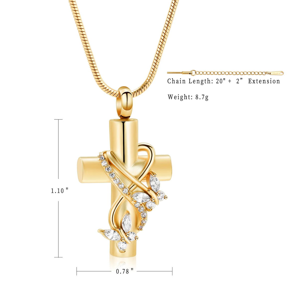 Cross &amp; Butterflies Cremation Necklace