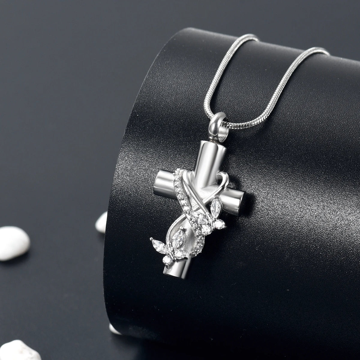 Cross &amp; Butterflies Cremation Necklace