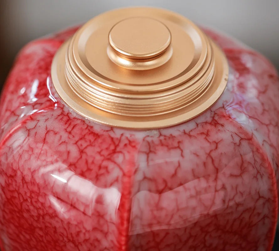 Large Red Ceramic Ashes Urn