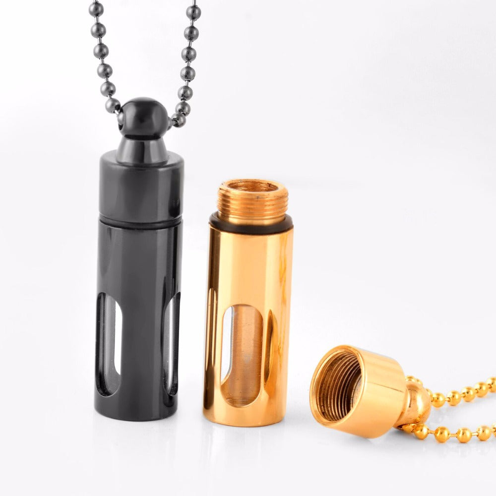 Sleek Glass Metal Ashes Vial Necklace Remain Eternal