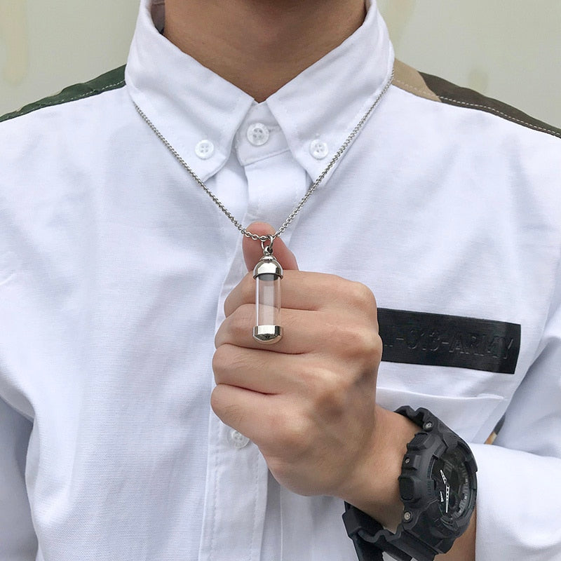 Cylindrical Glass Vial Cremation Necklace