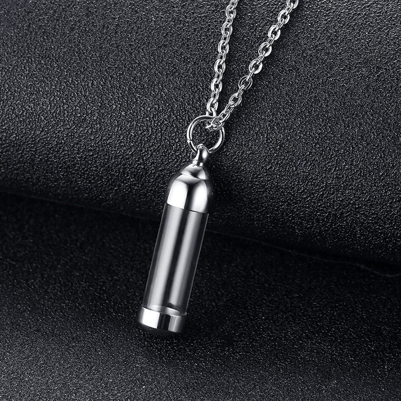 Cylindrical Glass Vial Cremation Necklace