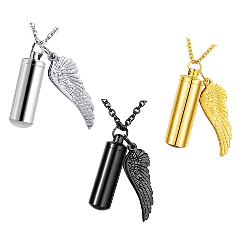 Cylinder Cremation Necklace with Angel Wing Charm