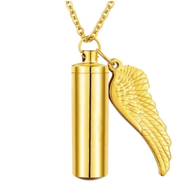 Cylinder Cremation Necklace with Angel Wing Charm