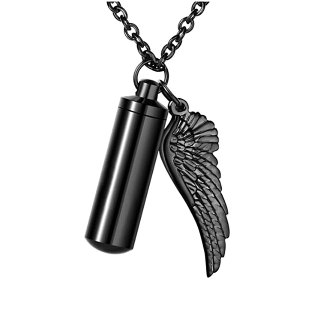 Cylinder Cremation Necklace with Angel Wing Charm