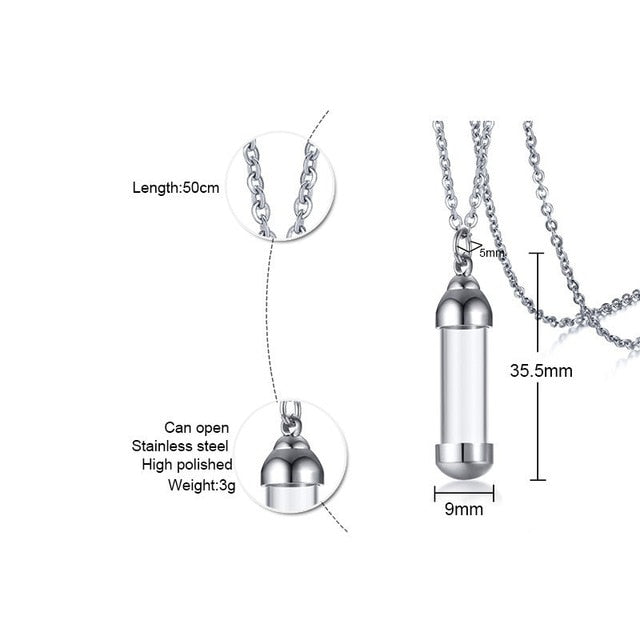 Cylindrical Glass Vial Cremation Necklace