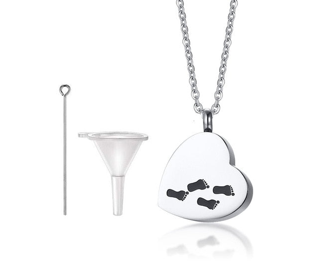 Heart Pendant with Footprints Cremation Necklace