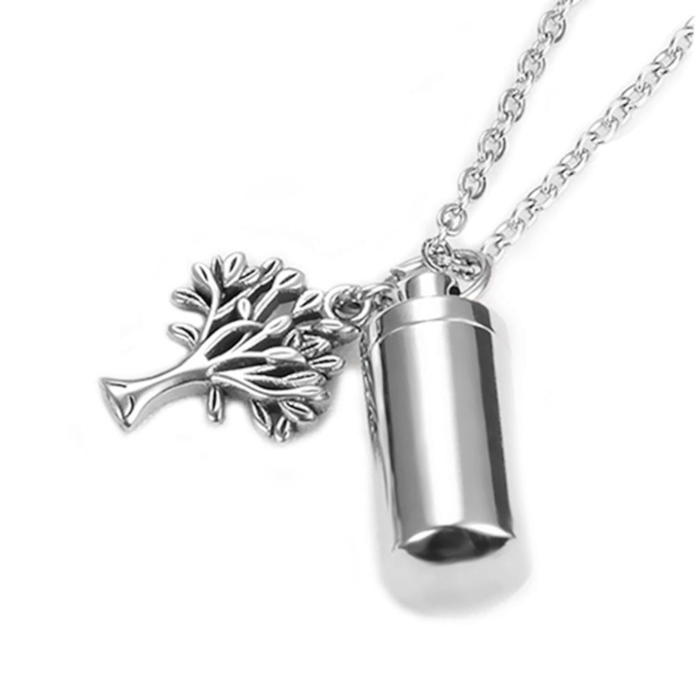 Tree of Life Charm &amp; Ashes Cylinder Pendant Necklace