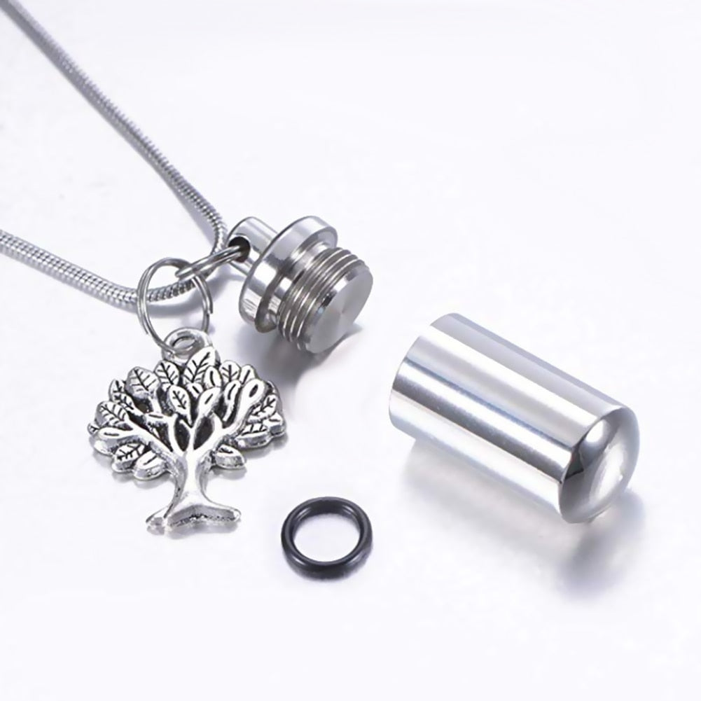 Tree of Life Charm &amp; Ashes Cylinder Pendant Necklace