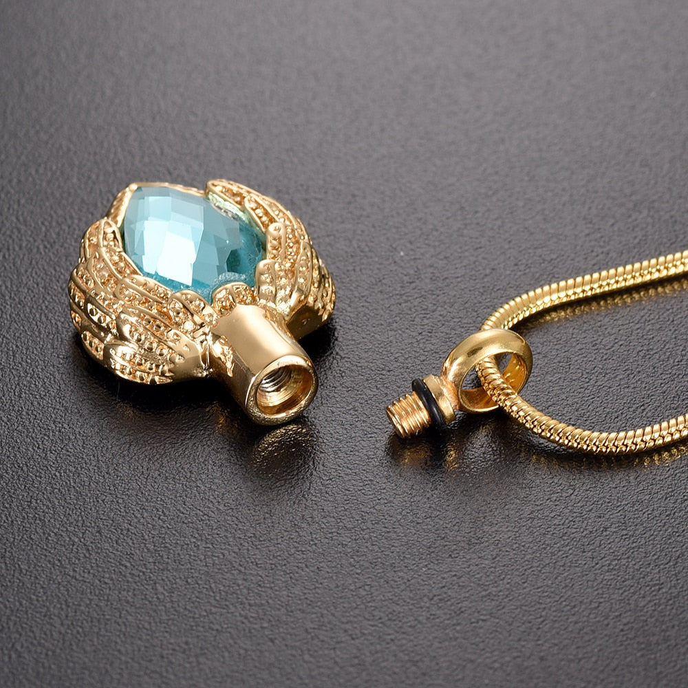 Angel Wing Birthstone Heart Cremation Jewelry