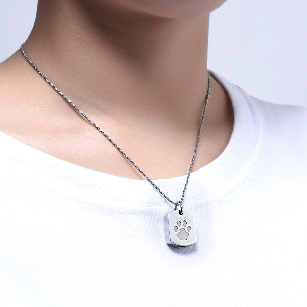 Paw Print Pet Memorial Urn Pendant Necklace