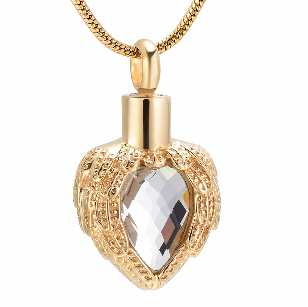 Angel Wing Birthstone Heart Cremation Jewelry