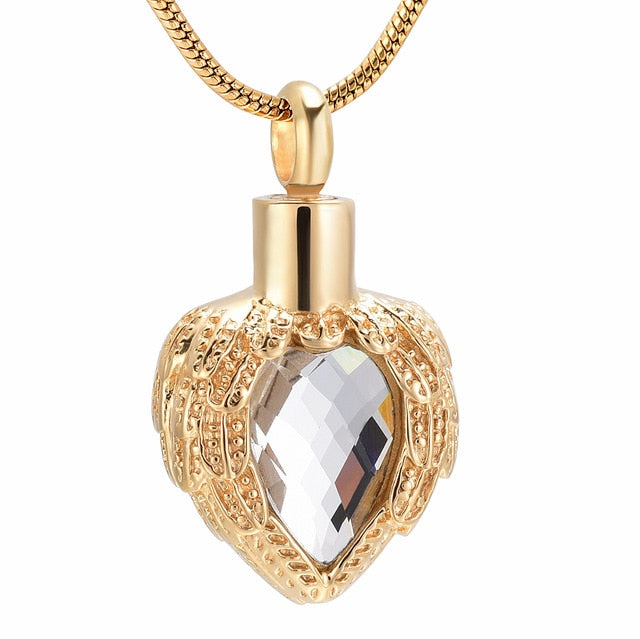 Angel Wing Birthstone Heart Cremation Jewelry