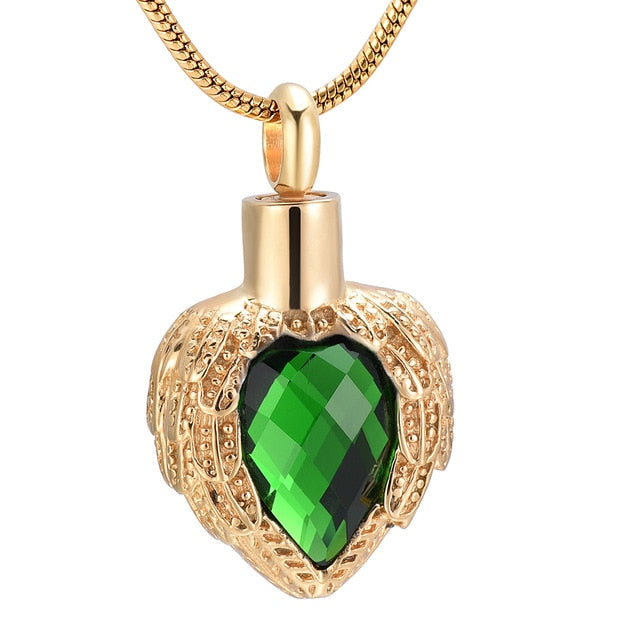 Angel Wing Birthstone Heart Cremation Jewelry