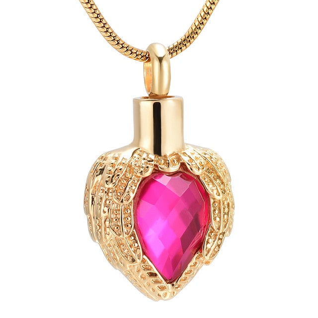 Angel Wing Birthstone Heart Cremation Jewelry