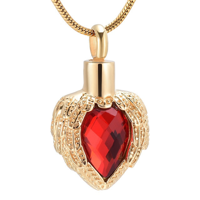 Angel Wing Birthstone Heart Cremation Jewelry
