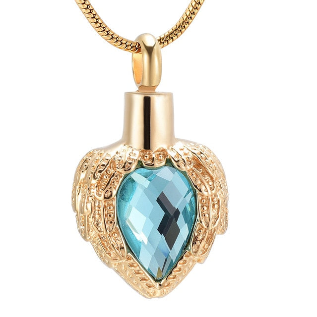 Angel Wing Birthstone Heart Cremation Jewelry