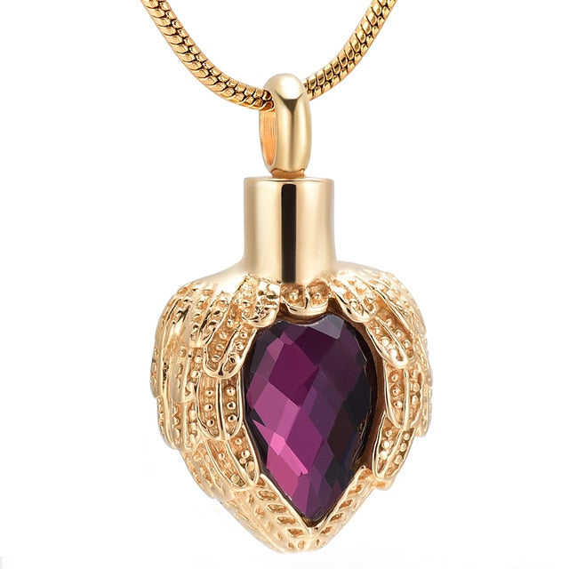 Angel Wing Birthstone Heart Cremation Jewelry