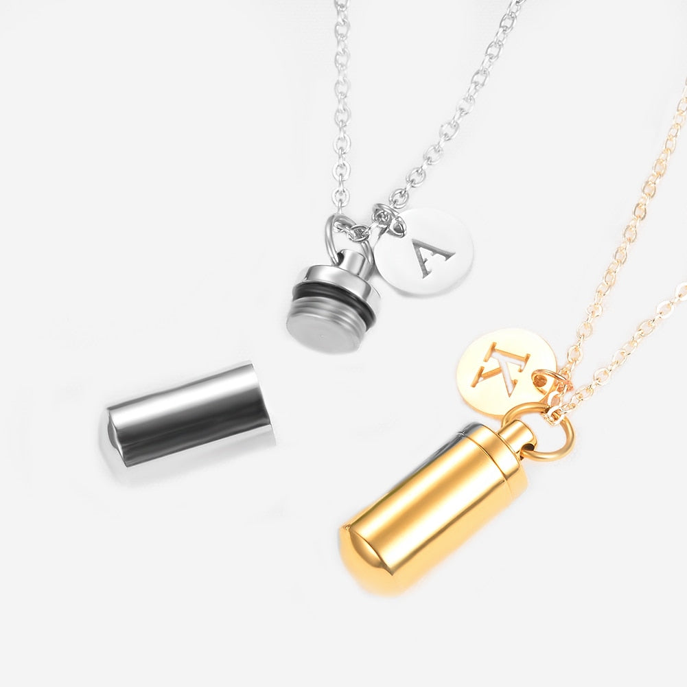 Cylinder Cremation Necklace with Initial Charm