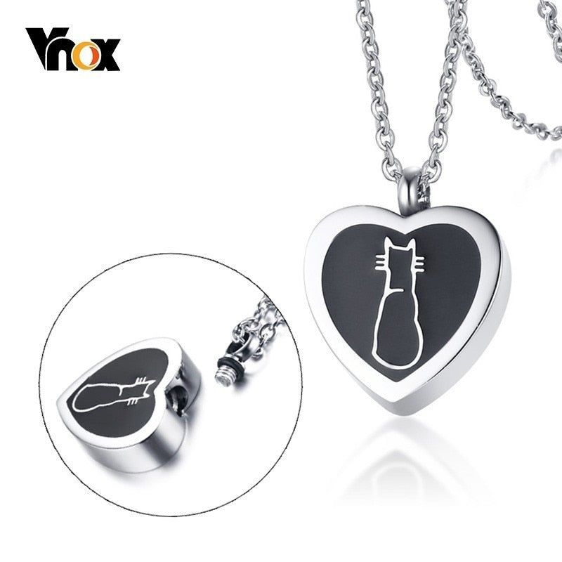 Cute Cat Heart Pendant for Cremation Ashes