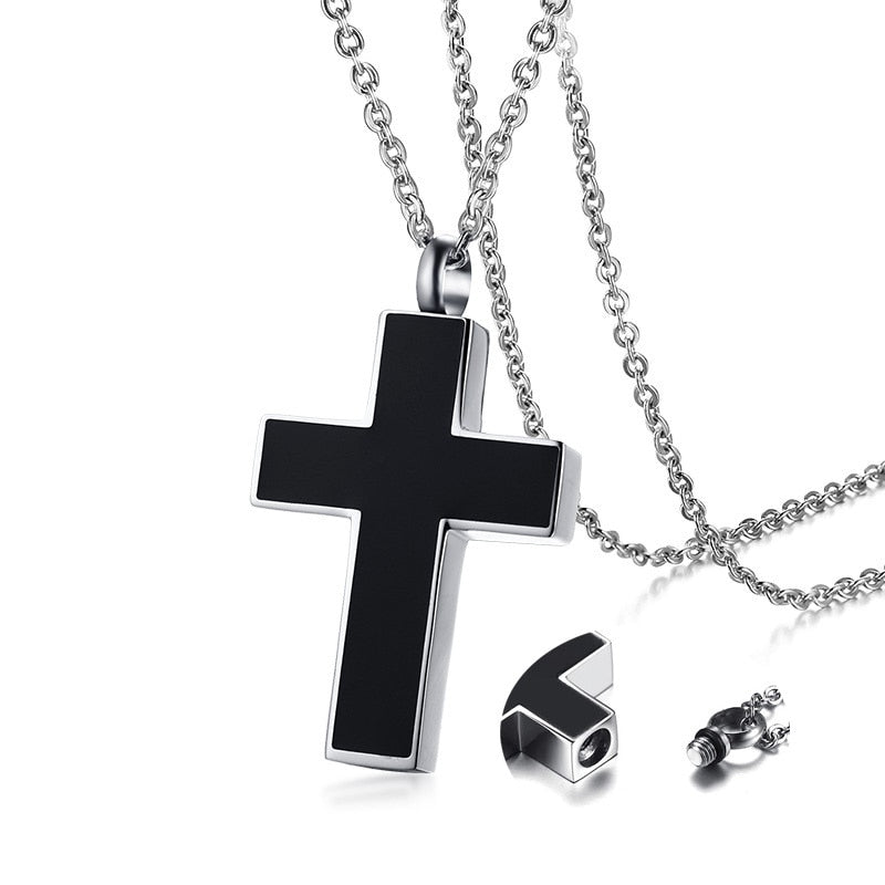 Black Cross Cremation Necklace