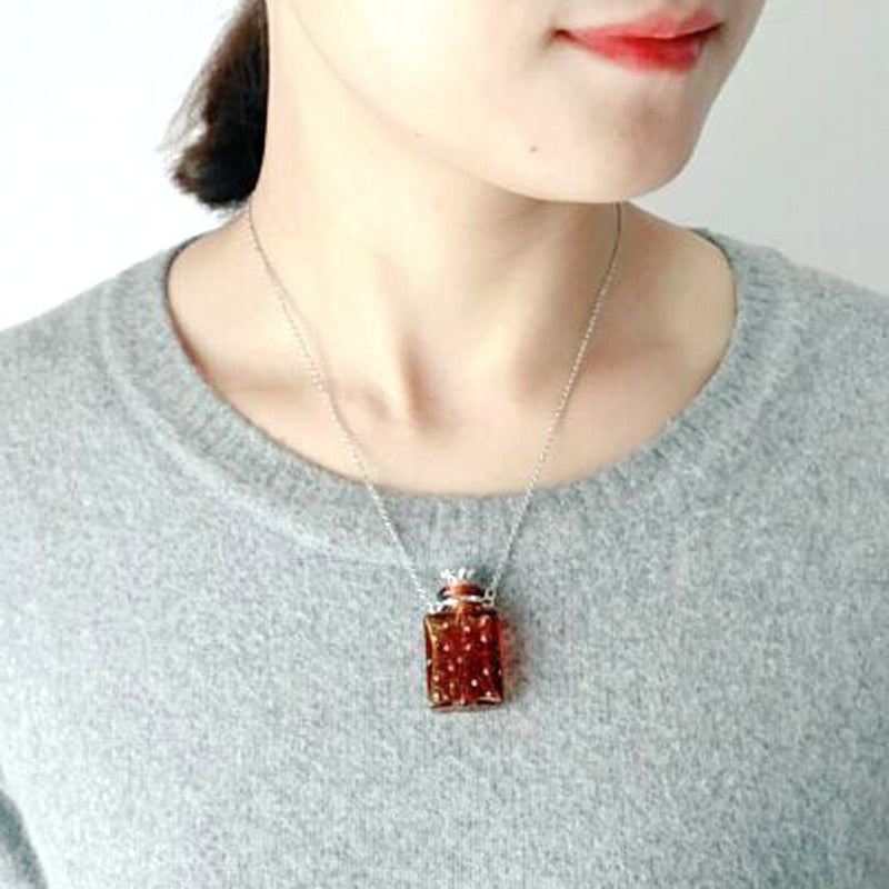 Jeweled Glass Flask Style Urn Necklace