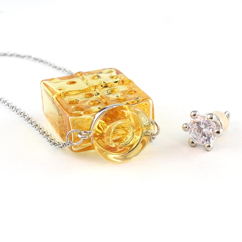 Jeweled Glass Flask Style Urn Necklace