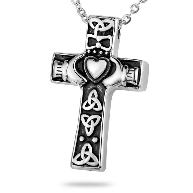 Celtic-Inspired Cross with Heart Cremation Pendant Necklace