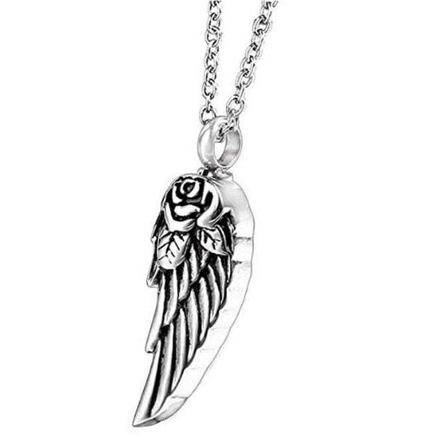 Angel Wing &amp; Rose Cremation Necklace