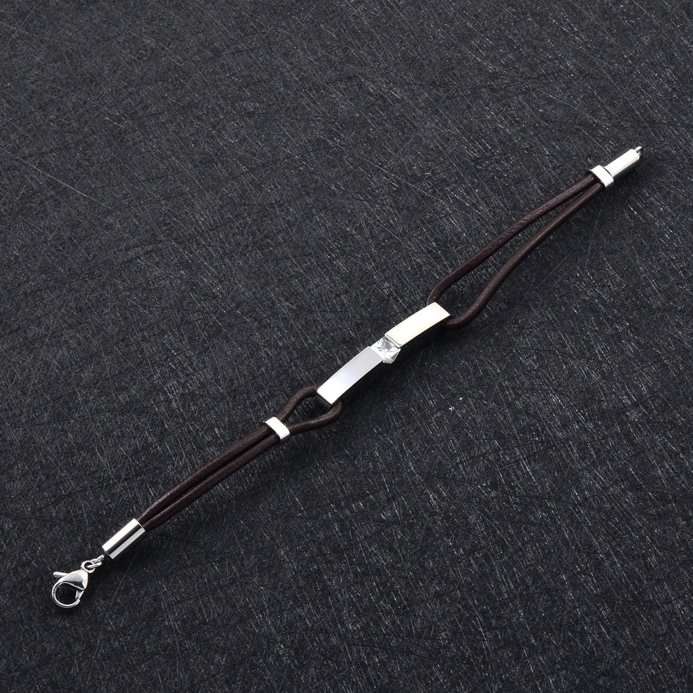 Men&#39;s Leather Bracelet with Zircon Crystal