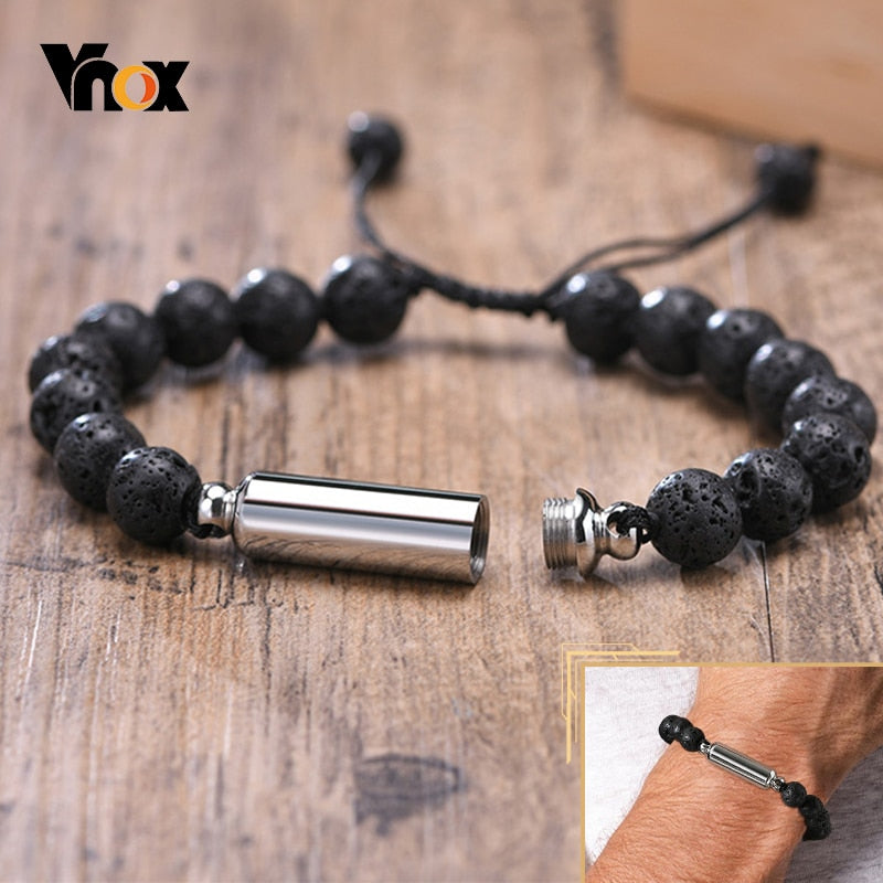 Men's Lava Stone Beads Urn Bracelet