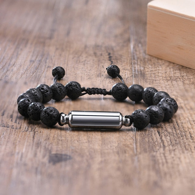 Men&#39;s Lava Stone Beads Urn Bracelet