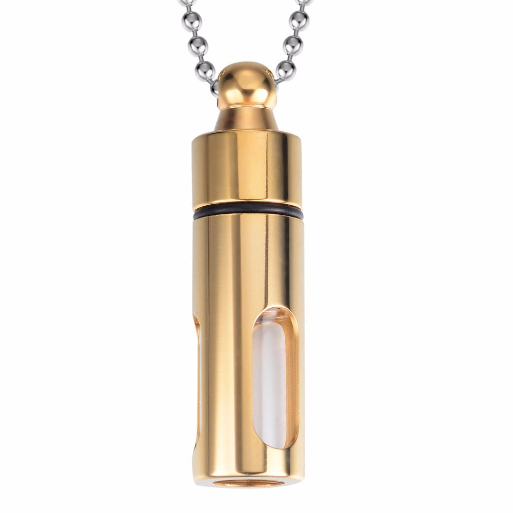 Sleek Glass &amp; Metal Ashes Vial Necklace