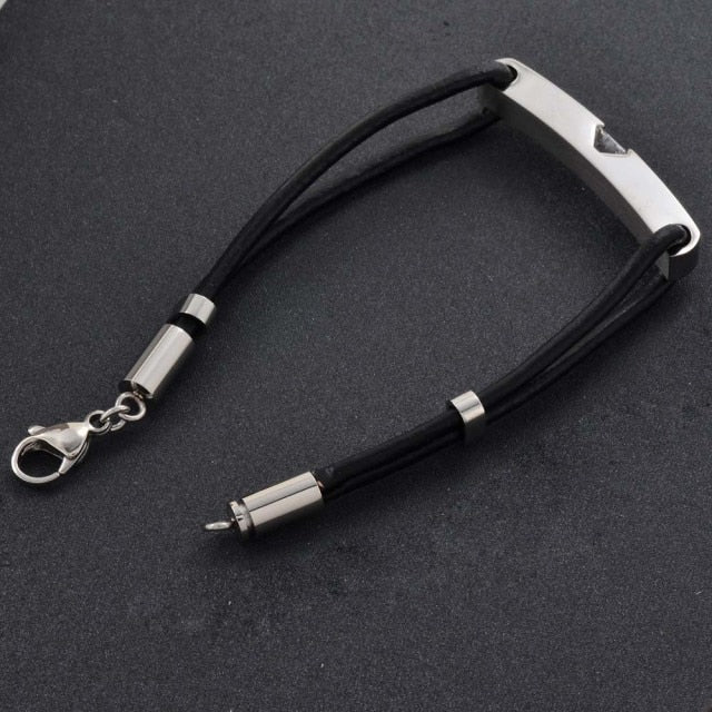 Men&#39;s Leather Bracelet with Zircon Crystal